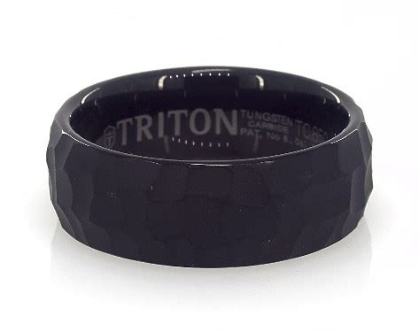 Black Tungsten Carbide 8MM Hammer Pattern Band by TRITON-16603tg