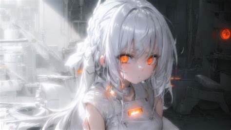 Orange Eyes White Hair Anime Girl Glow White Background 4K HD Anime ...