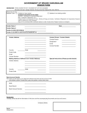 Vendor Form Brunei - Fill Online, Printable, Fillable, Blank | pdfFiller