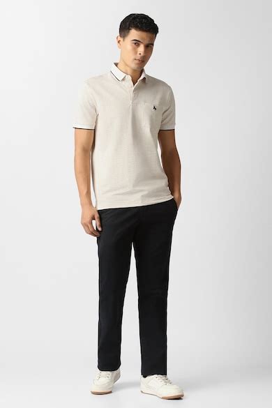 Van Heusen Sport Polo T-Shirts, Men Beige Textured Polo Neck T-shirt ...