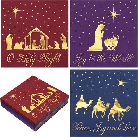 Amazon.com: Whaline 75 Pack Christmas Regilious Napkins Holy Night ...