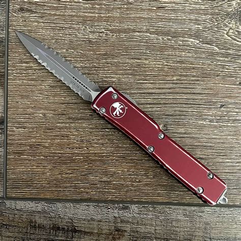 Microtech UTX-70 D/E Distressed Merlot Apocalyptic Double Full Serrated ...