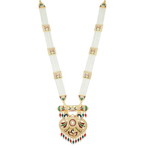 Meira Jewellery AD and beads studded Multi strand pearl long set for women.