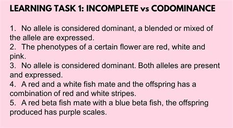LEARNING TASK 1: INCOMPLETE vs CODOMINANCE Direction: Read each ...