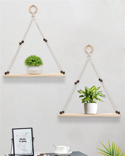Wooden Wall Hanging Shelves ,Macrame Hanging Plant Shelf with Tassel,B ...