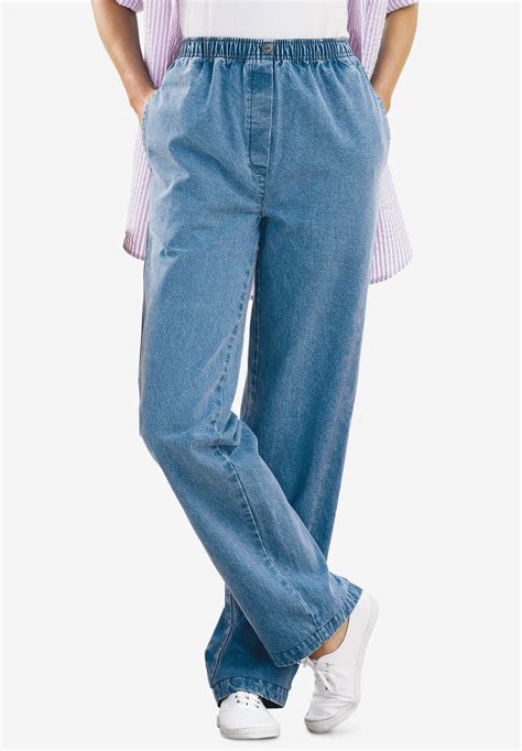 Elastic-Waist Cotton Straight Leg Pant| Plus Size Straight Leg Jeans ...