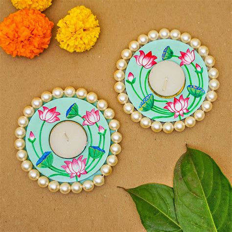 Buy Handmade Pichwai Tealight Holder | Set of 2 Online On Zwende