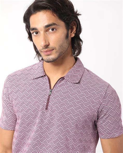 Rare Rabbit Men's Cabetta Dark Purple Cotton Fabric Collared Neck Zipp