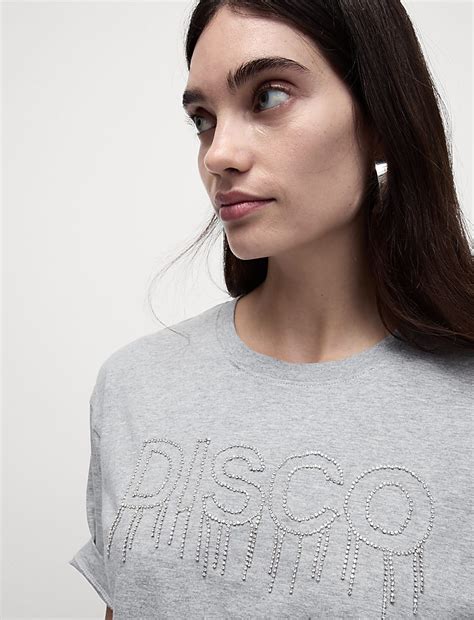 Buy Pure Cotton Embellished Slogan T-Shirt at Marks & Spencer