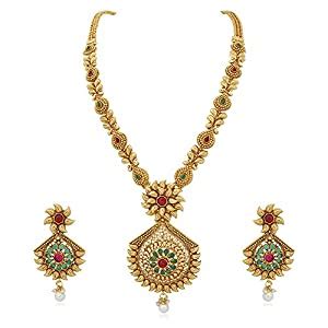 Reeva Traditional Long Haram Gold Plated Jewellery Set for Women (Gold ...