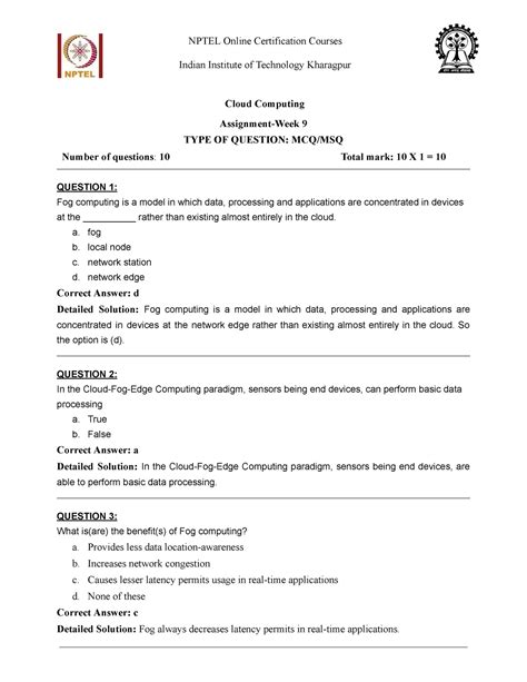 Nptel CC Assignment 9 - ASDAS DSADSAD - Indian Institute of Technology ...