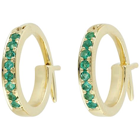 Emerald Diamond Gold Huggie Reversible Hoop Earrings at 1stDibs