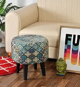 HOMEBUK Printed Ottoman Stool for Living Room Foam Upholstery Pouffes ...
