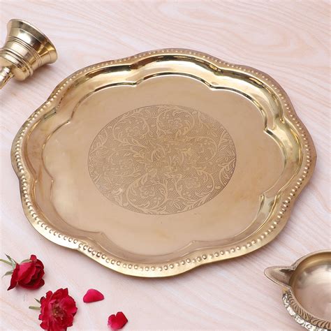 Brass 11 Inches Ethnic Carved Puja Thali, Traditional Pooja Aarti Thal ...