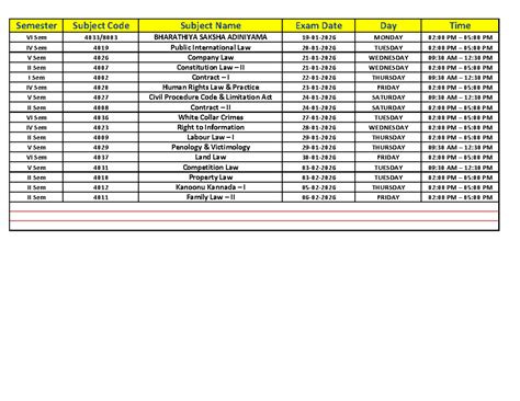 Updated VI Sem Exam Timetable for Law Courses - Studocu