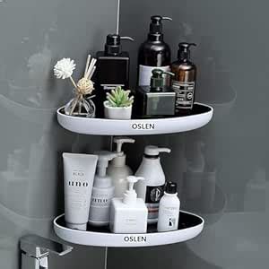 Oslen (Pack of 2) Corner Bathroom Shelf Plastic/Magic Sticker Series ...