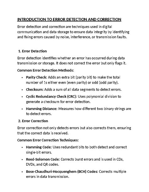 Introduction to Error Detection and Correction Techniques (CS101) - Studocu