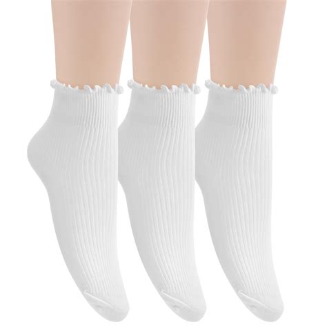 Amazon.com: 3 Pairs White Ruffle Socks Women Cotton Breathable White ...