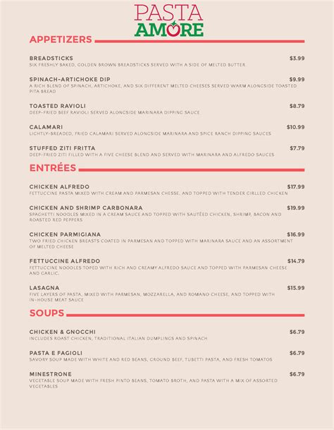 Menu | Family Style Dining | Pasta Amore Italian Resturant