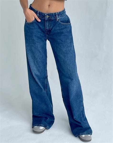MOTEL X JACQUIE Roomy Extra Wide Low Rise Jeans in Mid Blue Used ...
