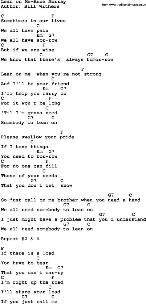 Withers Lean On Me Sheet Music For Guitar Chords Pdf Withers - Lean On ...