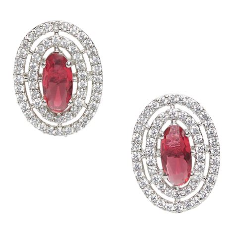 Sparkling Elegance Red Stone Silver Plated Pendant Set – VOYLLA
