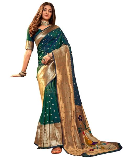 SIRIL Women's Paithani Soft Silk Kanjivaram Saree With Unstitched ...