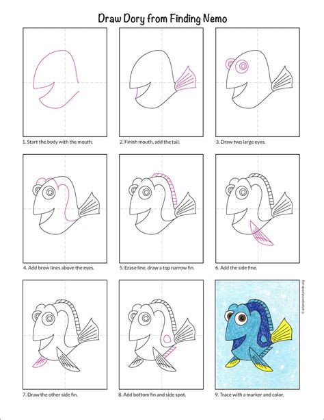 How to Draw Dory from Finding Nemo: Easy Step-by-Step Art Lesson
