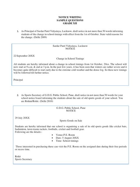 Image result for Example of Notice Writing