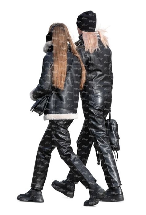 two women dressed in black leather walking - VIShopper