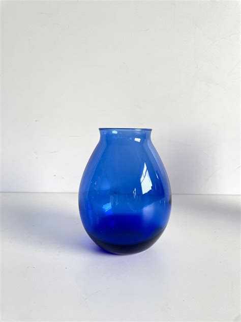 Collection of Scandinavian Art Glass, Set of 4 diverse Blue Glass Vases ...
