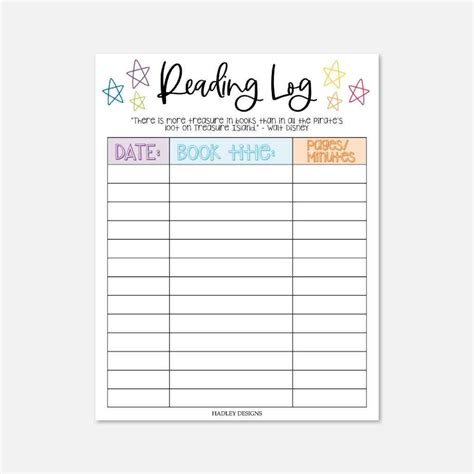 Kids Reading Log Printable, Printable Reading Log for Kids, Reading Log ...