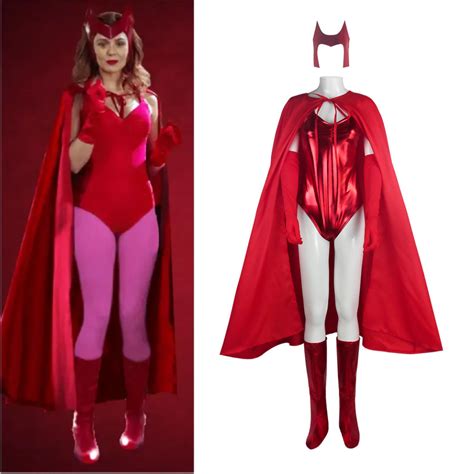 WandaVision Scarlet Witch Costume Cloak Headpiece Halloween Bodysuit ...