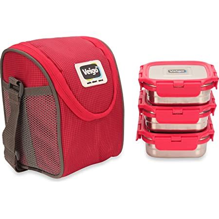 Buy Veigo Premium Finish Lock N Steel 3 Container with Lunch Bag ...