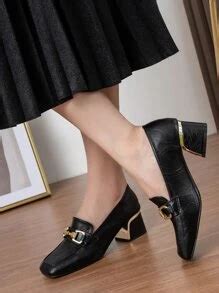 Women High Heel Loafer Mule Shoes, Vintage Square Toe Chunky Heel ...