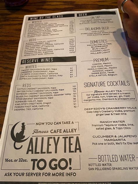 Menu at Cafe Alley, Ardmore, 126 A St NE