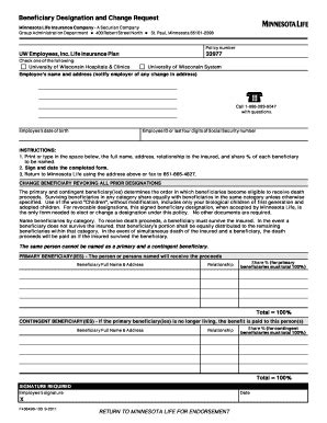 Beneficiary Designation and Change Request Form - Blank Fillable ...