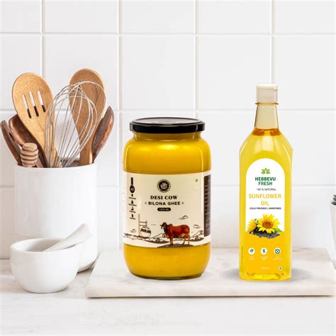 A2 Desi Gir Cow Bilona Ghee 1 Kg + Sunflower Oil Combos – Hebbevu Fresh