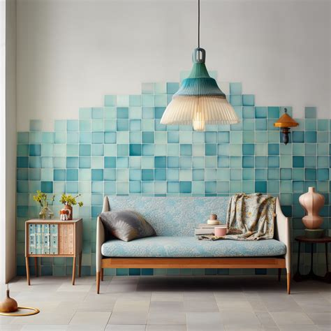 Blue Tiles Art Installation in Living Room