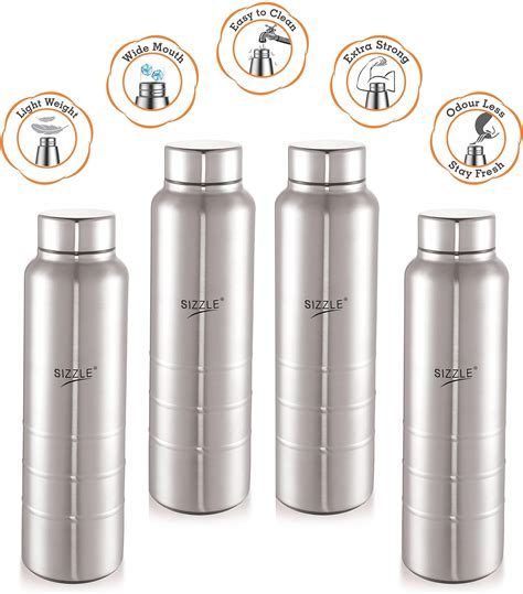 Amazon Brand - Solimo Stainless Steel Water Bottle, Set of 4, 1 L Each ...