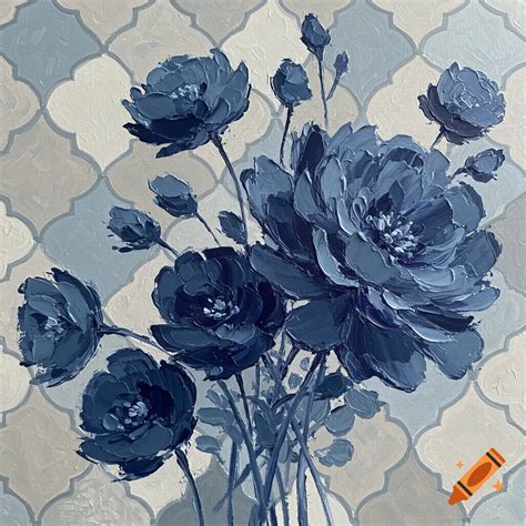 Oil painting of blue flowers on Moroccan tiles on Craiyon - painting of blue flowers