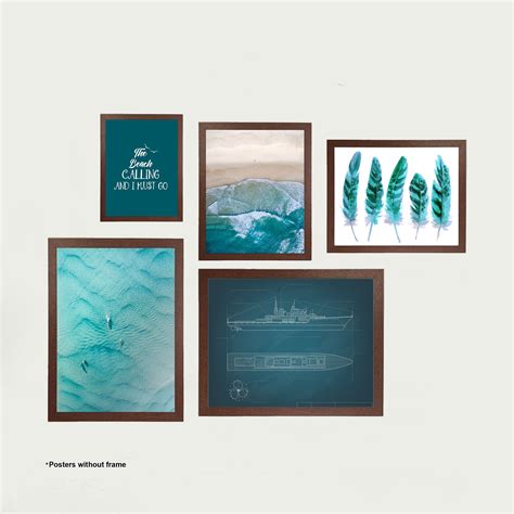 Buy Arsaa Multicolour Coastal Teal Theme Paper Posters - Set of 5 from ...