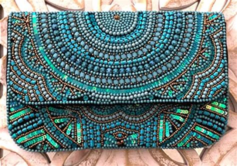 Master Piece Crafts Turquoise Handmade Beaded Clutch, Evening Clutch ...