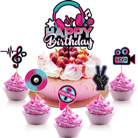 Buy 46 Pieces Happy Birthday Cake Topper Musical Cupcake Toppers Set ...