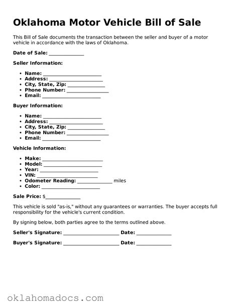 Prepare Your Oklahoma Motor Vehicle Bill of Sale Using Our Fillable ...