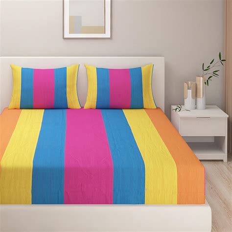 Buy SWAYAM Colorblock Carnival Yarn-Dyed Cotton Queen Bedsheet Set from ...