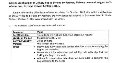 PNOP - Specifications of Delivery Bag to be used by Postmen/ Delivery ...