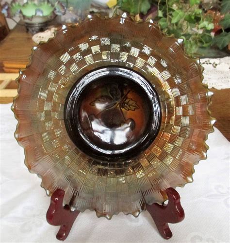 Horehound Amber Three Fruits Carnival Glass Bowlsuper Color - Etsy