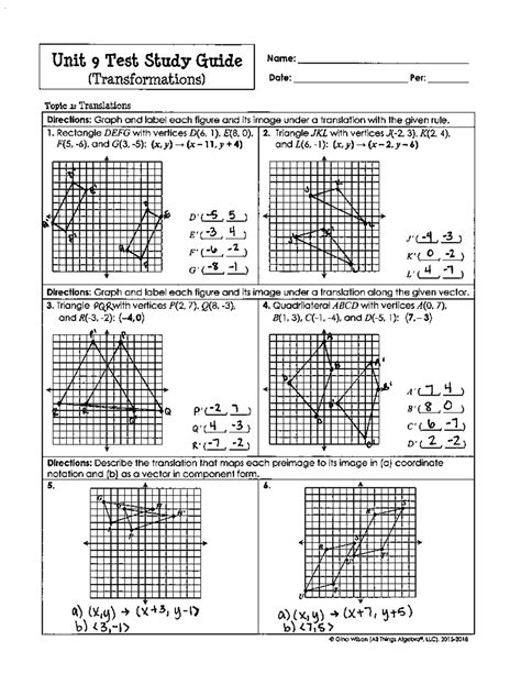Unit 9 Transformations Study Guide: Translations, Reflections, and ...