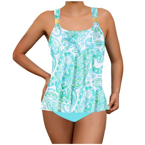Levmjia Women Sexy Round Neck Tankini Set High Waisted Swimwear UPF50 ...